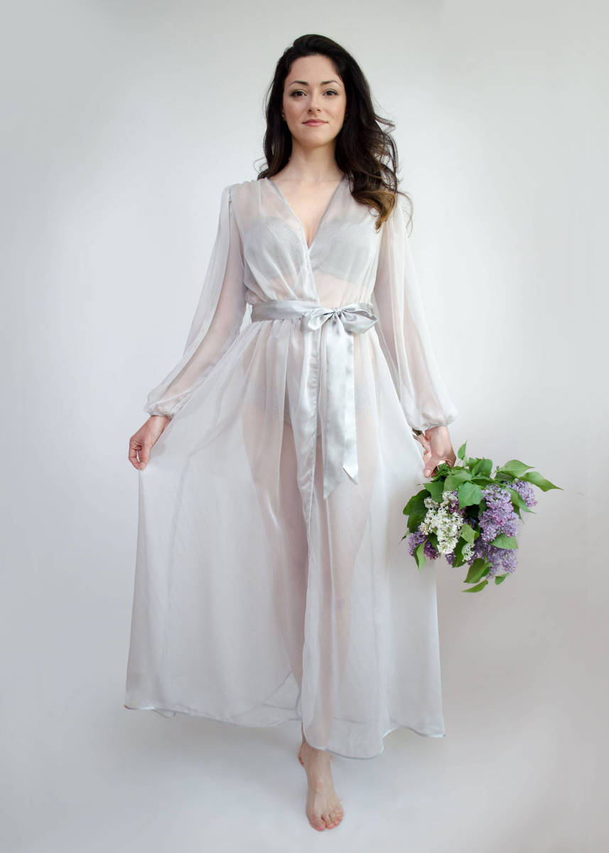 EVA Long Robe - Grey Pearl For Brides