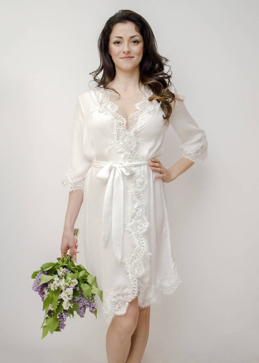 OPHELIA Lace Trim Bridal Robe